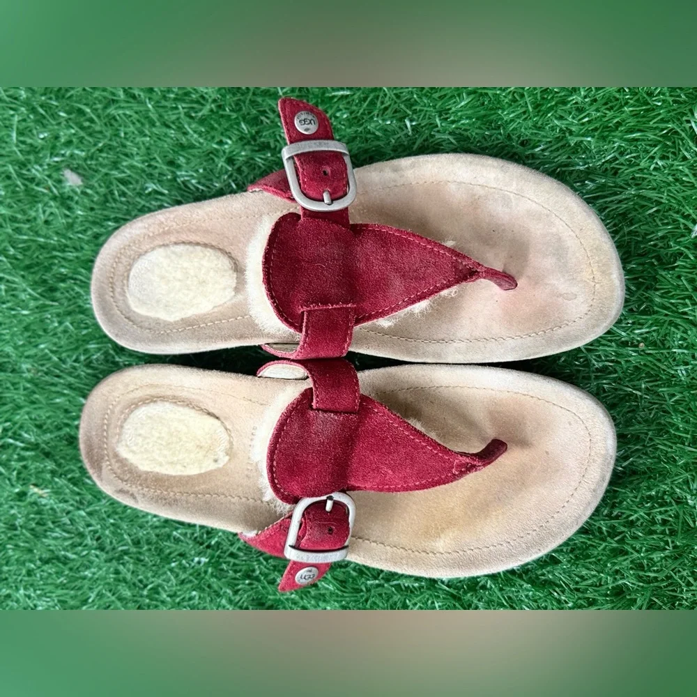 UGG Red Suede Buckle Sandals‎ Size 2